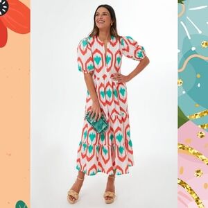 Oliphant Coral Odisha Puff Sleeve Maxi Dress
